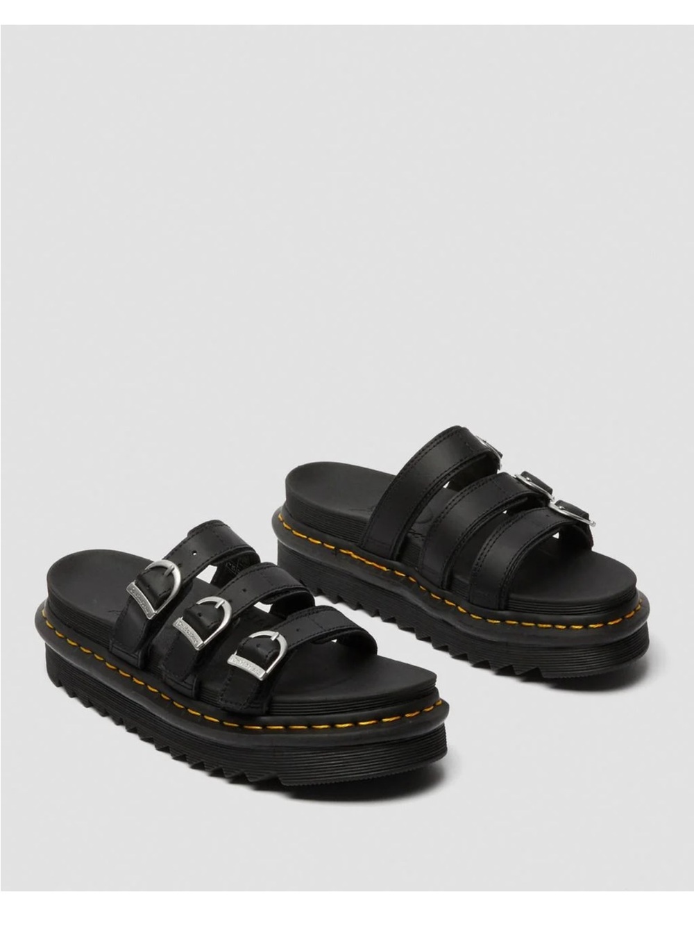 Dr. Martens Women’s Black Blaire Leather Slide Triple Strap Sandals